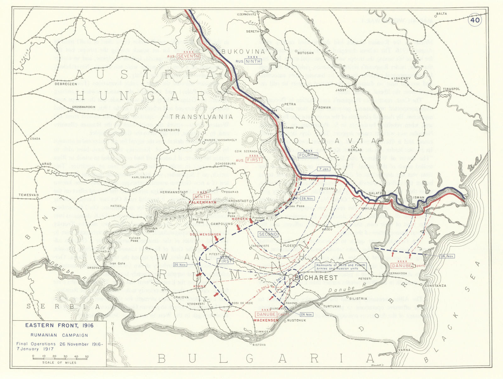 World War 1. Eastern Front Nov 1916-Jan 1917. Romanian Campaign 1959 old map
